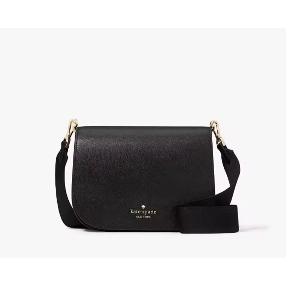 Kate Spade Black Leather Saddle Bag- Madison Cross bag Flap Front With Flaw